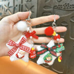 artifact keychain plush five-point star christmas keychain cute fluffy bow bag charm kawaii holiday pendant