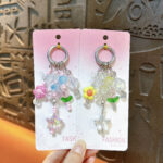 artifact keychain wind chime flower keychain cute acrylic beaded bag charm kawaii phone pendant ornament