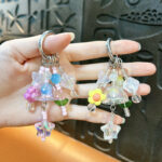 artifact keychain wind chime flower keychain cute acrylic beaded bag charm kawaii phone pendant ornament
