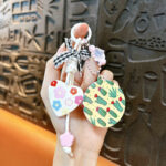 heart mirror bag charm cute acrylic heart makeup mirror keychain with lace bow and beads