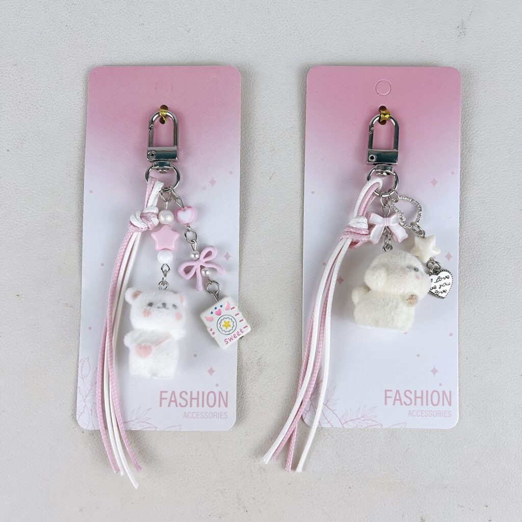 puppy bear keychain cute acrylic cartoon animal bag charm with star heart beads phone strap pendant