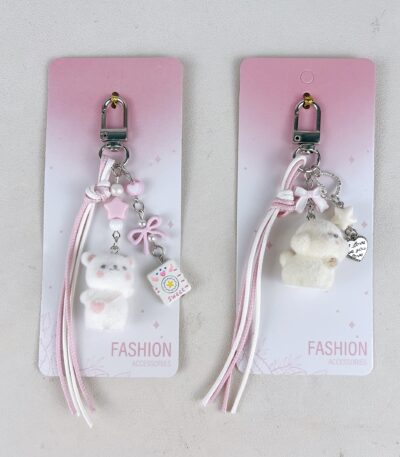puppy bear keychain cute acrylic cartoon animal bag charm with star heart beads phone strap pendant