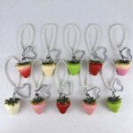 Cute gradient mini resin strawberry keychain with pearl chain, fruit bag charm