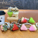 Cute gradient mini resin strawberry keychain with pearl chain, fruit bag charm