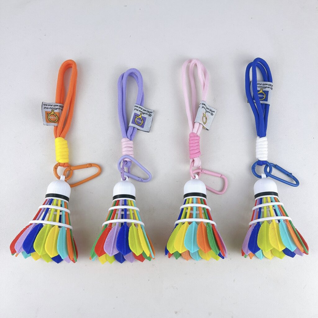 rainbow badminton keychain cute colorful shuttlecock bag charm with woven lanyard