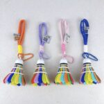 rainbow badminton keychain cute colorful shuttlecock bag charm with woven lanyard