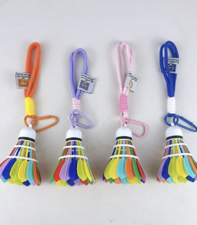 rainbow badminton keychain cute colorful shuttlecock bag charm with woven lanyard