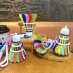 rainbow badminton keychain cute colorful shuttlecock bag charm with woven lanyard