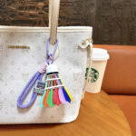 rainbow badminton keychain cute colorful shuttlecock bag charm with woven lanyard