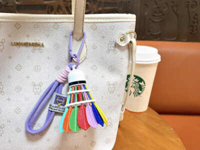 rainbow badminton keychain cute colorful shuttlecock bag charm with woven lanyard