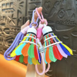 rainbow badminton keychain cute colorful shuttlecock bag charm with woven lanyard