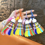 rainbow badminton keychain cute colorful shuttlecock bag charm with woven lanyard