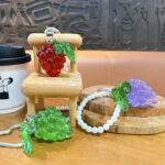 Cute transparent resin grape keychain with pearl chain and heart carabiner, fruit bag charm