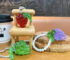 Cute transparent resin grape keychain with pearl chain and heart carabiner, fruit bag charm