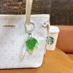 Cute transparent resin grape keychain with pearl chain and heart carabiner, fruit bag charm
