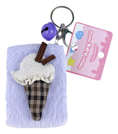 Plush Ice Cream Cone Mirror Keychain Kawaii Portable Makeup Mirror Phone Charm Cute Fluffy Bag Pendant