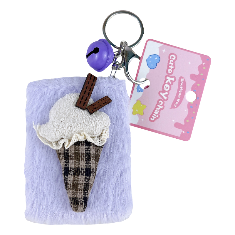 Plush Ice Cream Cone Mirror Keychain Kawaii Portable Makeup Mirror Phone Charm Cute Fluffy Bag Pendant