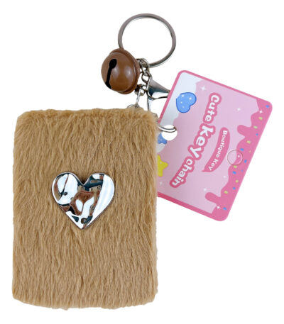 silver heart plush mirror keychain cute fluffy foldable makeup mirror bag charm with bell