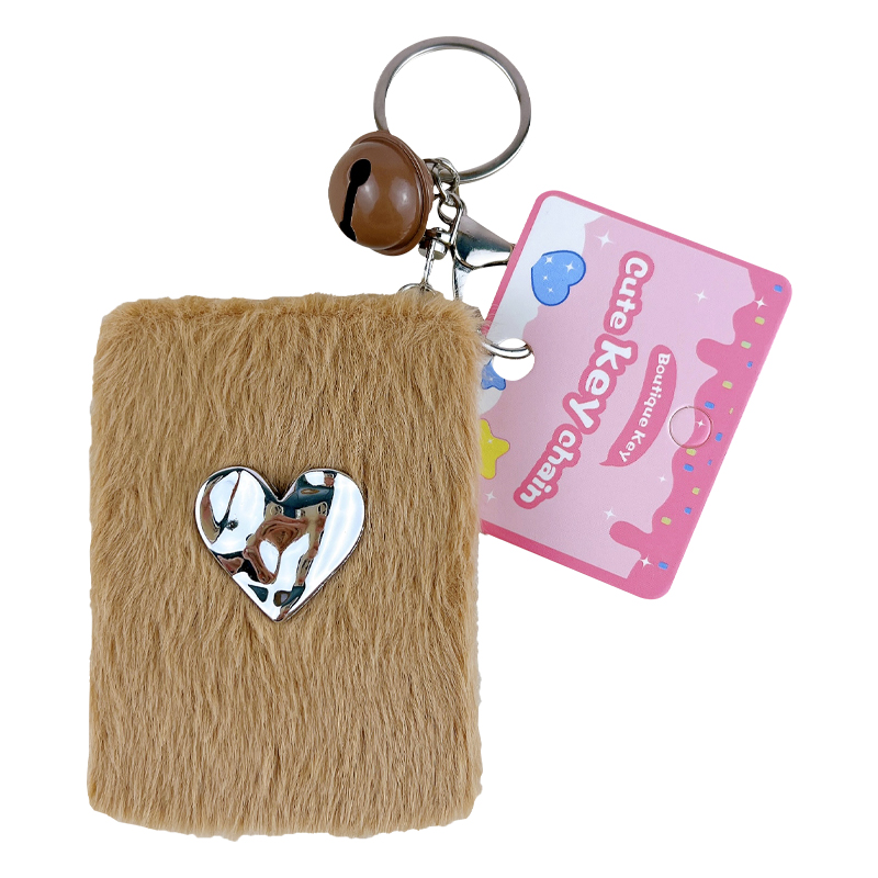 silver heart plush mirror keychain cute fluffy foldable makeup mirror bag charm with bell