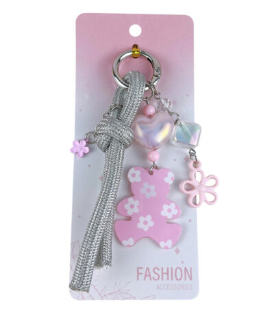 Thick Rope Heart Bear Bag Charm Keychain Cute Aesthetic Acrylic Bear Flower Phone Charm"