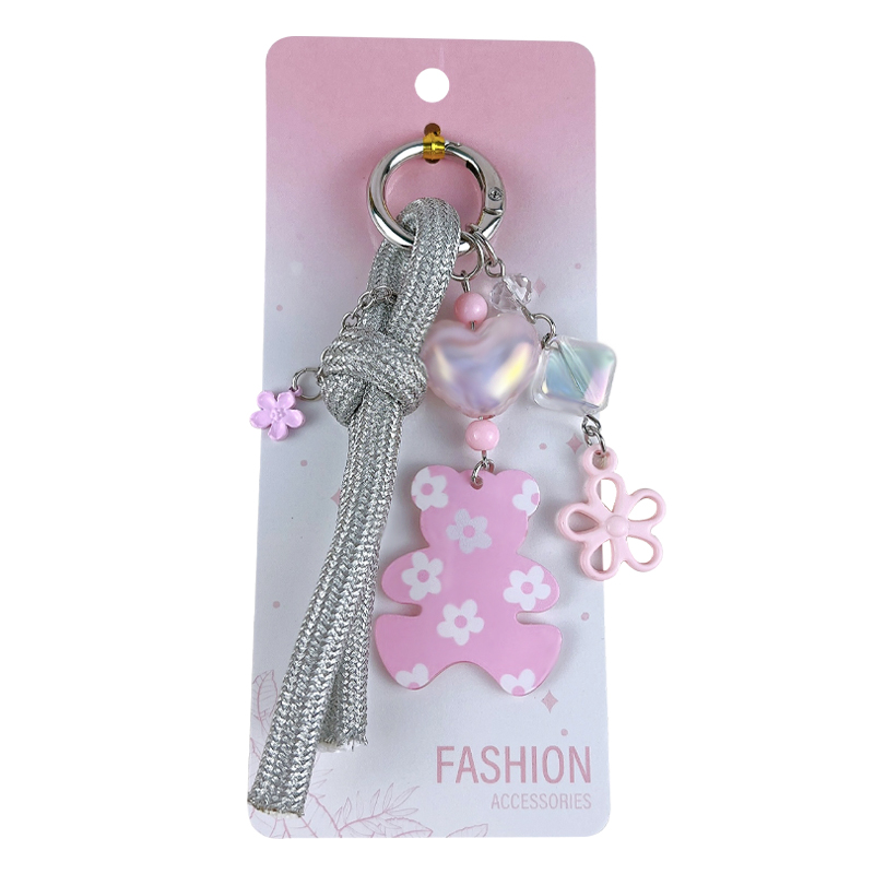 Thick Rope Heart Bear Bag Charm Keychain Cute Aesthetic Acrylic Bear Flower Phone Charm"