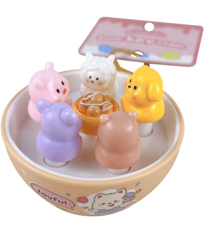 Cute squeeze animal bowl keychain and interactive phone charm for stress relief and bag accessories