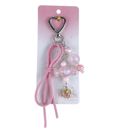 Candy Heart Buckle Bag Charm Keychain Acrylic Pink Rope Pendant for Girls