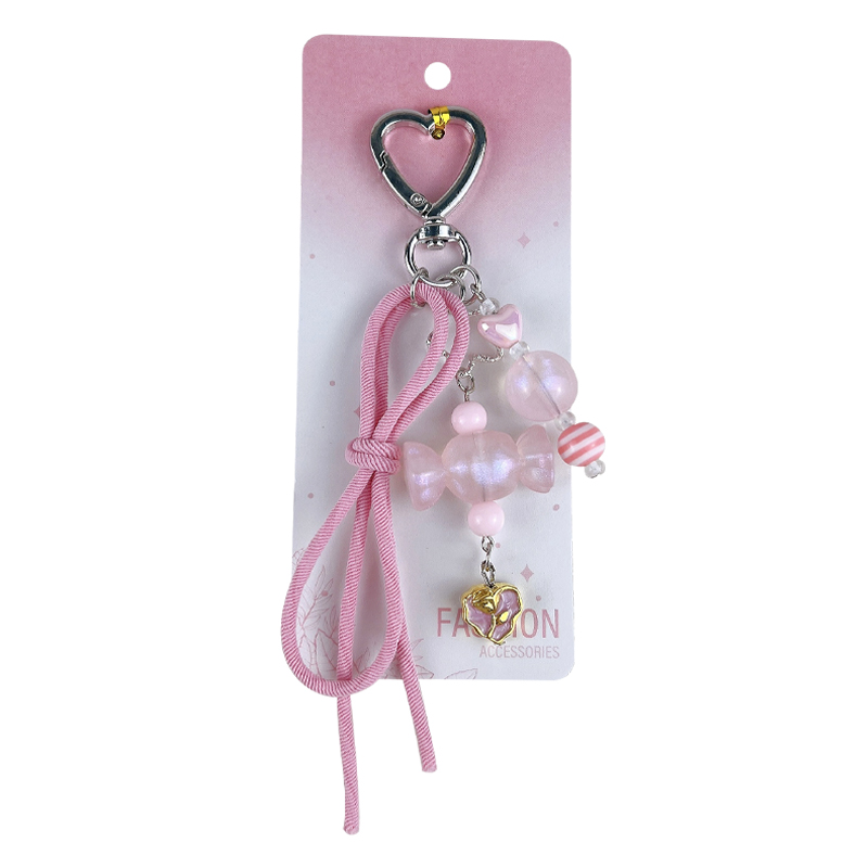 Candy Heart Buckle Bag Charm Keychain Acrylic Pink Rope Pendant for Girls