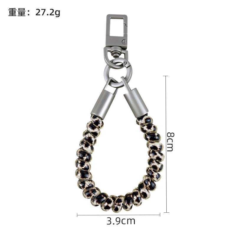 Short stretchable PVC telephone cord keychain, leopard print coil phone charm with metal clasp