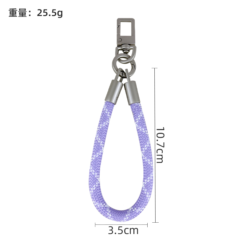 Purple anti-lost woven cotton lanyard keychain with metal clasp, phone wrist charm