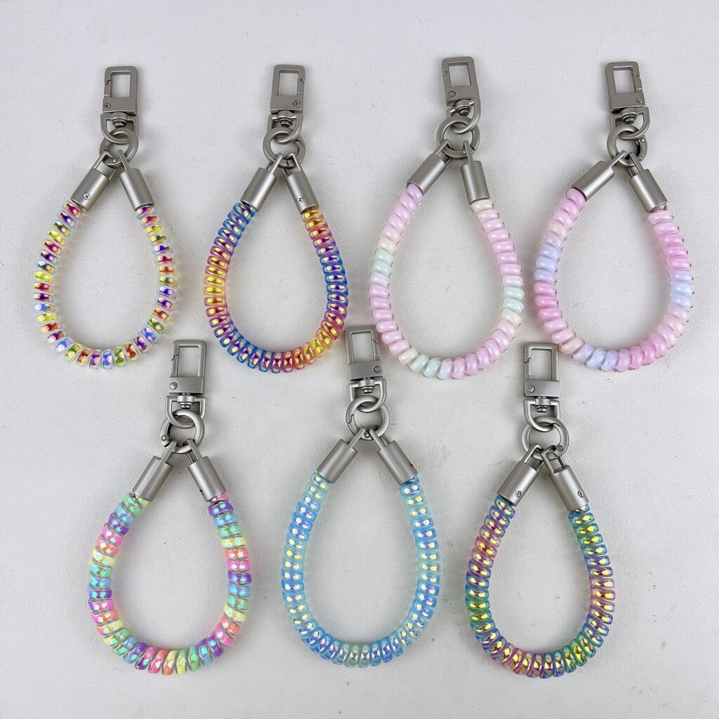 custom colorful telephone cord keychain stretch PVC coil phone strap wholesale