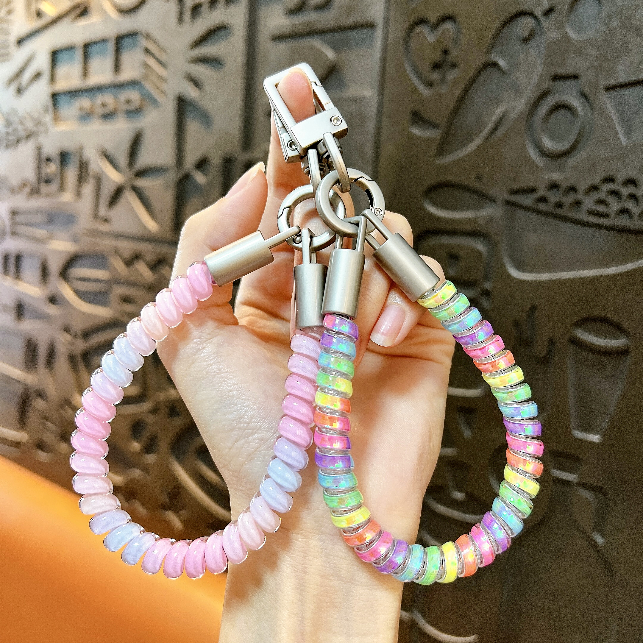 colorful telephone cord keychain product specs bulk promotional gift