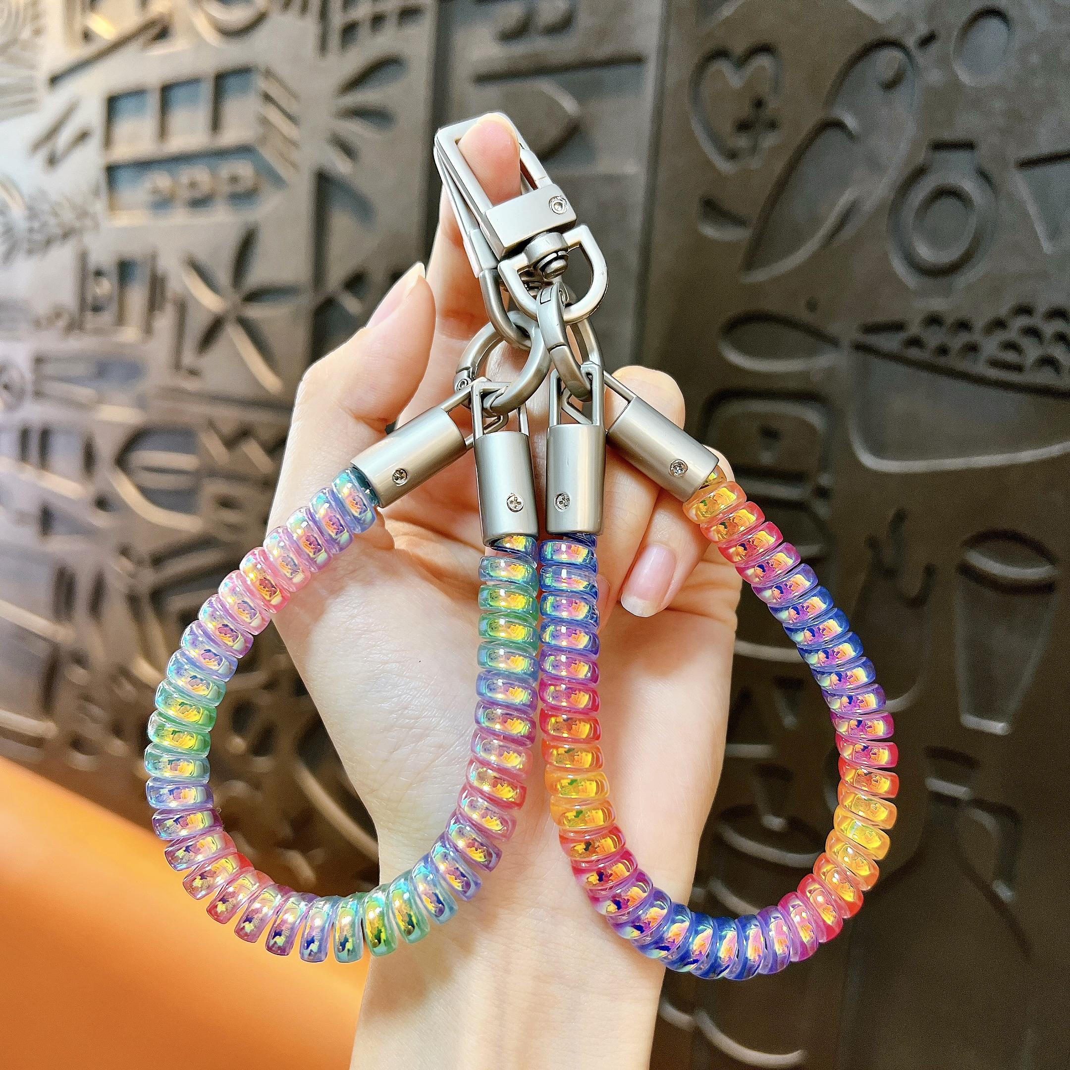 colorful telephone cord keychain product specs bulk promotional gift