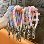 custom colorful telephone cord keychain stretch PVC coil phone strap wholesale