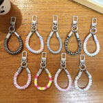 Short stretchable PVC telephone cord keychain, leopard print coil phone charm with metal clasp