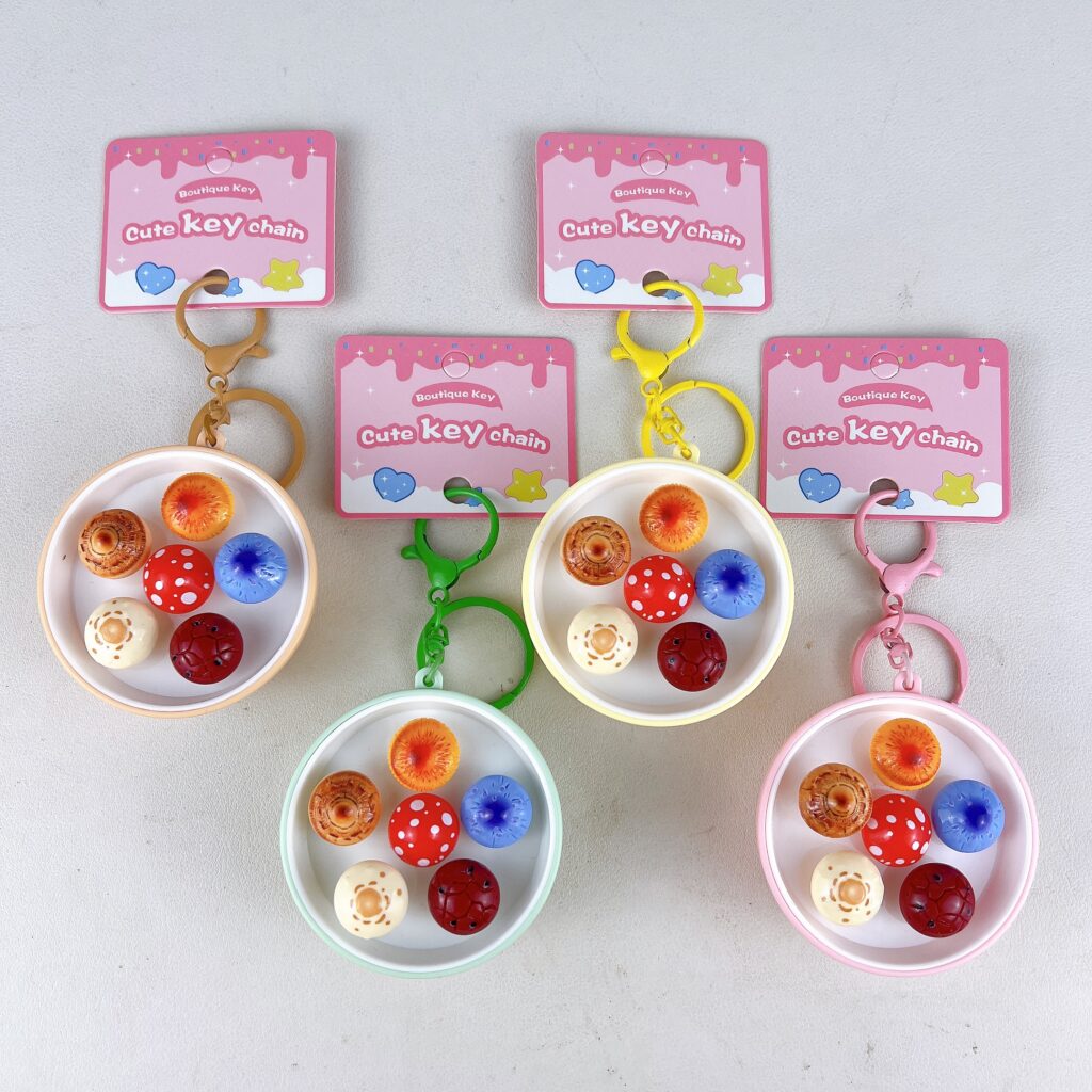 Cute press mushroom bowl keychain kawaii ABS bag charm custom promotional gift