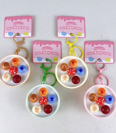 Cute press mushroom bowl keychain kawaii ABS bag charm custom promotional gift