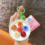 Cute press mushroom bowl keychain kawaii ABS bag charm custom promotional gift
