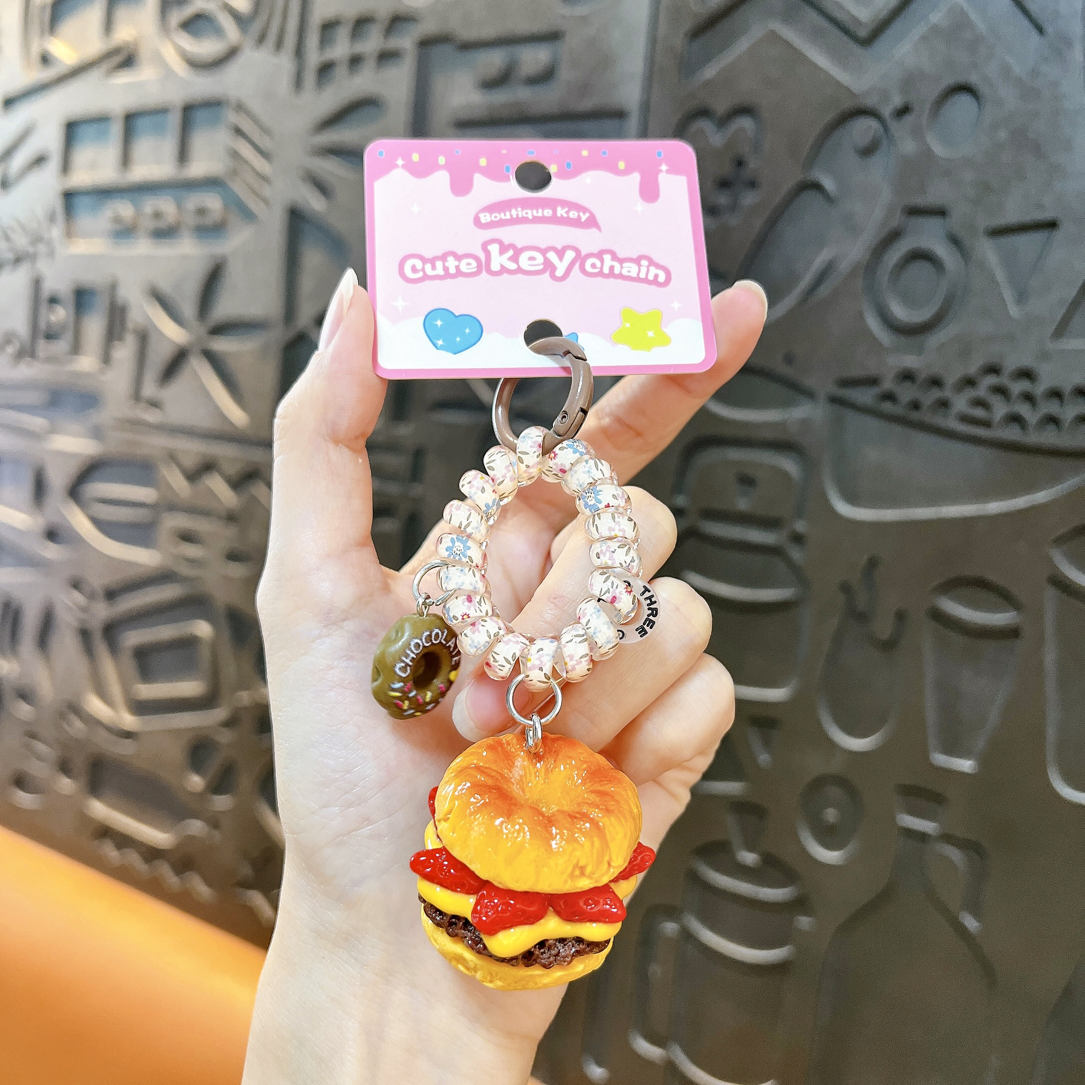 2 styles kawaii bagel burger keychain wholesale novelty souvenir pendant
