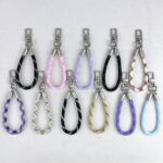 Purple anti-lost woven cotton lanyard keychain with metal clasp, phone wrist charm