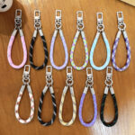 Purple anti-lost woven cotton lanyard keychain with metal clasp, phone wrist charm