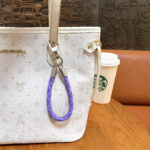 Purple anti-lost woven cotton lanyard keychain with metal clasp, phone wrist charm