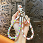 Purple anti-lost woven cotton lanyard keychain with metal clasp, phone wrist charm